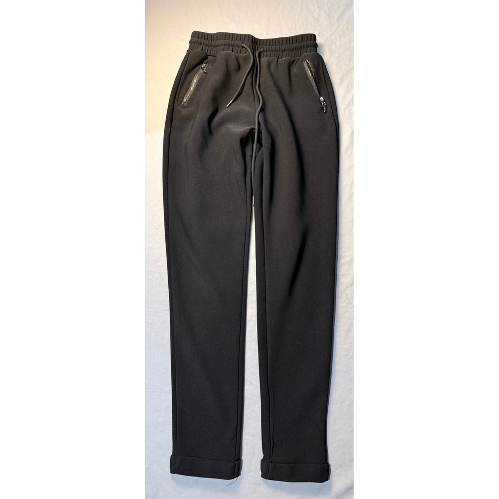 Elizabeth & Nicole Womens Black Jogger Pants‎ Zipper Pockets Drawstring Cuffed